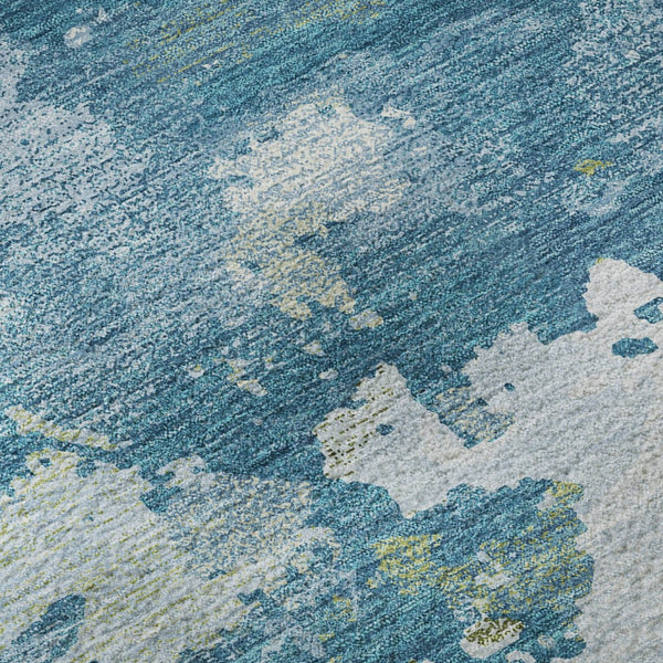 HomeRoots 10' Modern Abstract Denim Blue and Ivory Area Rug - Durable, Washable, UV Protected for Homes 693342