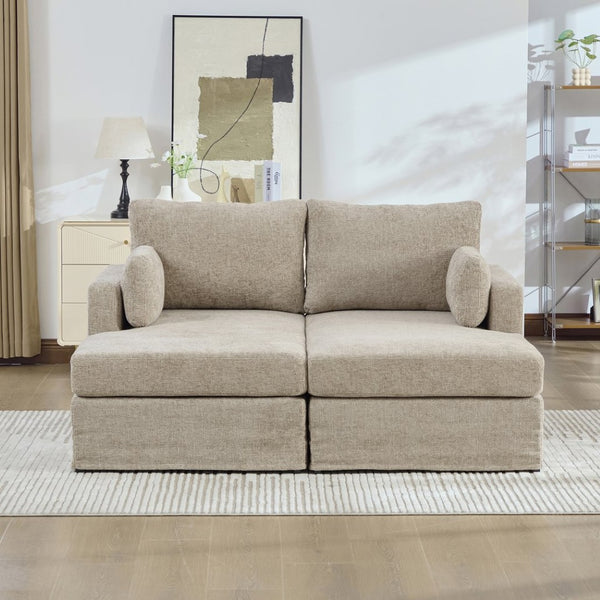 English Elm 63.39" Chenille Convertible Sofa Bed with Pocketed Spring Cushions for Modern Living Spaces Taupe W3189S00031