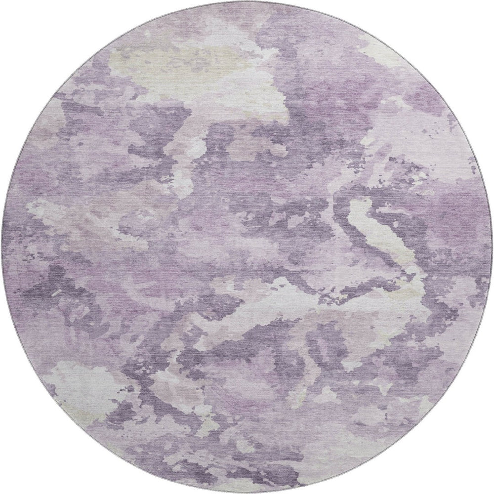HomeRoots 8' X 8' Stylish Lavender & Ivory Abstract Washable Round Rug with UV Protection for Any Room 693345