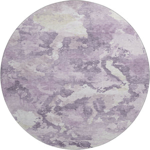 HomeRoots 8' X 8' Stylish Lavender & Ivory Abstract Washable Round Rug with UV Protection for Any Room 693345
