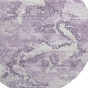 HomeRoots 8' X 8' Stylish Lavender & Ivory Abstract Washable Round Rug with UV Protection for Any Room 693345