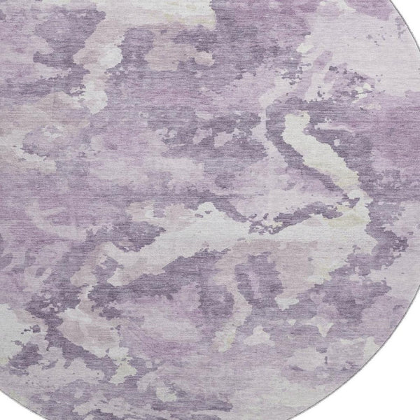 HomeRoots 8' X 8' Stylish Lavender & Ivory Abstract Washable Round Rug with UV Protection for Any Room 693345