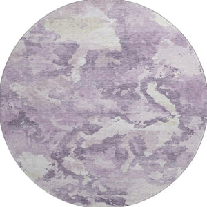 HomeRoots 8' X 8' Stylish Lavender & Ivory Abstract Washable Round Rug with UV Protection for Any Room 693345