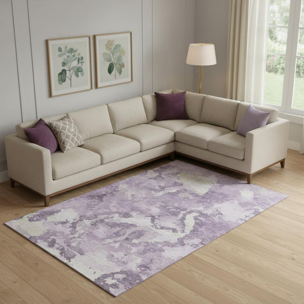 HomeRoots 9' X 12' Stylish Lavender & Ivory Washable Area Rug with UV Protection for High-Traffic Spaces 693347