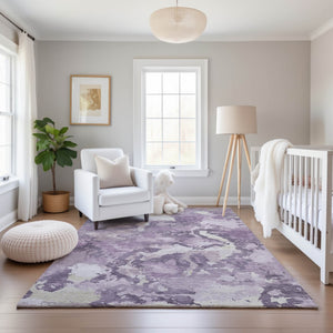 HomeRoots 9' X 12' Stylish Lavender & Ivory Washable Area Rug with UV Protection for High-Traffic Spaces 693347