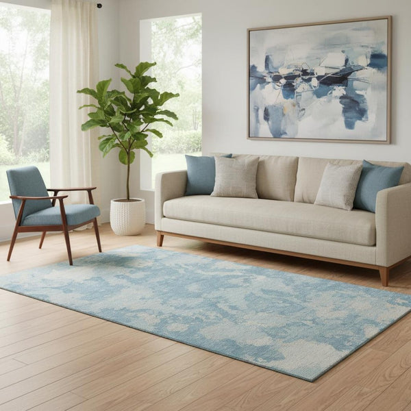 HomeRoots 5' X 8' Sky Blue & Ivory Abstract Washable Area Rug - UV Protected, Stylish & Stain Resistant Design 693350