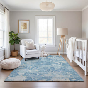 HomeRoots 5' X 8' Sky Blue & Ivory Abstract Washable Area Rug - UV Protected, Stylish & Stain Resistant Design 693350