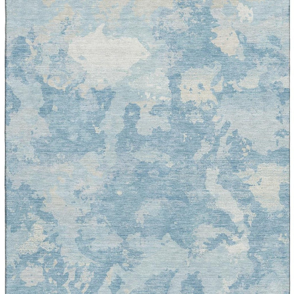 HomeRoots 5' X 8' Sky Blue & Ivory Abstract Washable Area Rug - UV Protected, Stylish & Stain Resistant Design 693350