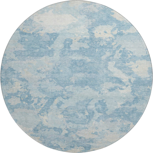HomeRoots 8' X 8' Sky Blue Abstract Round Rug - UV Protected, Washable, Kid & Pet Friendly for Modern Spaces 693351