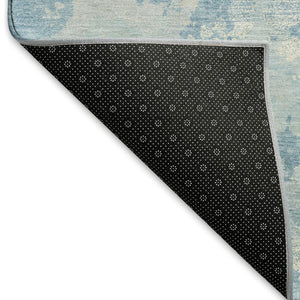 HomeRoots 8' X 8' Sky Blue Abstract Round Rug - UV Protected, Washable, Kid & Pet Friendly for Modern Spaces 693351