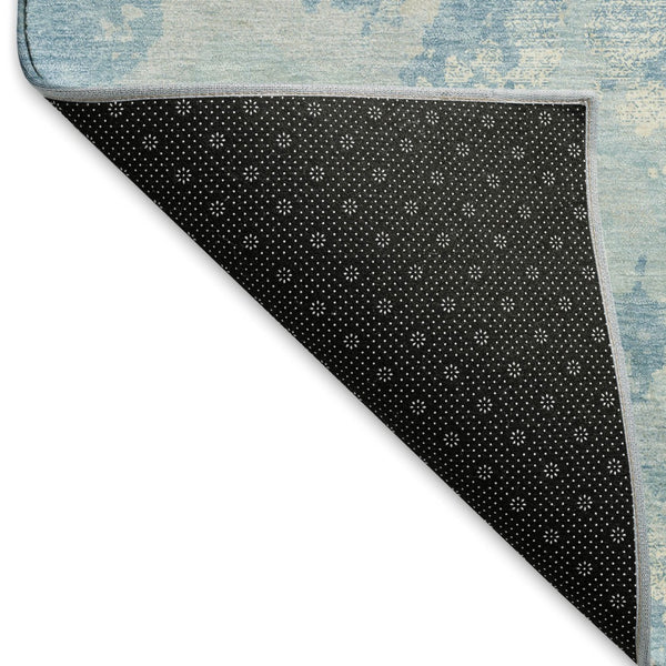 HomeRoots 8' X 8' Sky Blue Abstract Round Rug - UV Protected, Washable, Kid & Pet Friendly for Modern Spaces 693351