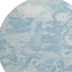 HomeRoots 8' X 8' Sky Blue Abstract Round Rug - UV Protected, Washable, Kid & Pet Friendly for Modern Spaces 693351