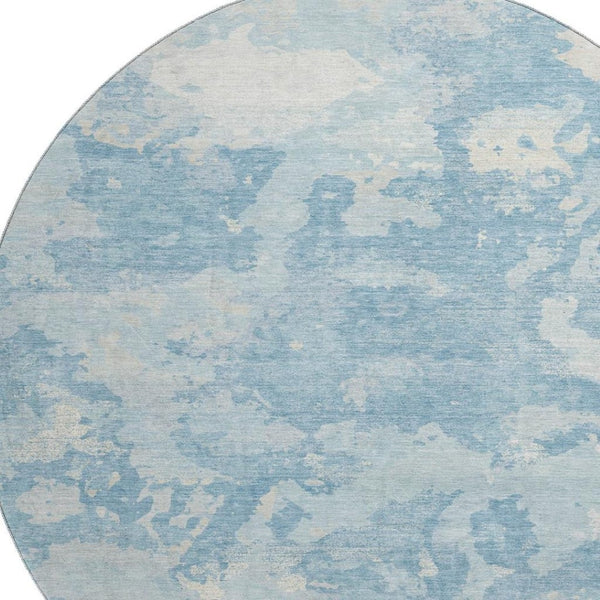 HomeRoots 8' X 8' Sky Blue Abstract Round Rug - UV Protected, Washable, Kid & Pet Friendly for Modern Spaces 693351