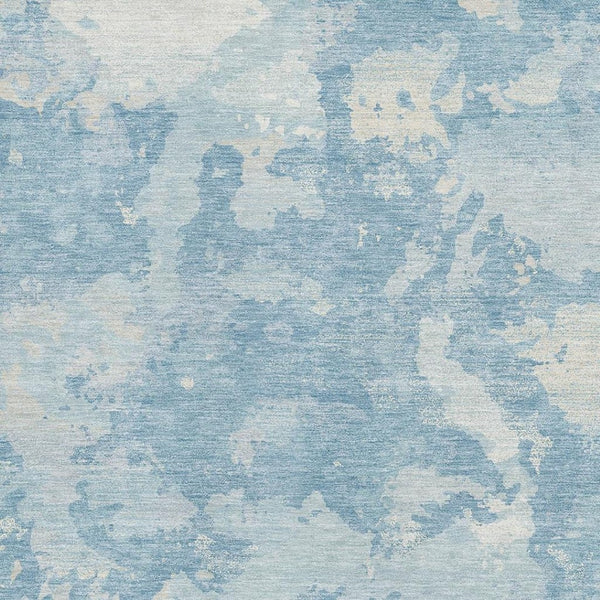 HomeRoots 8' Sky Blue & Ivory Abstract Area Rug - Washable, UV-Protected, Soft, Modern Design for Homes 693352