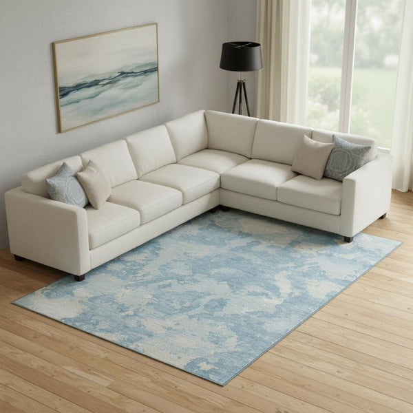 HomeRoots 9' Sky Blue and Ivory Abstract Area Rug - Stylish, Washable, UV-Protected for High-Traffic Homes 693353