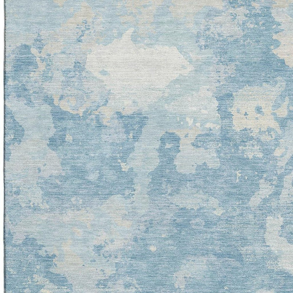 HomeRoots 10' X 14' Sky Blue & Ivory Abstract Washable Area Rug – Durable, Stain-Resistant with UV Protection! 693354