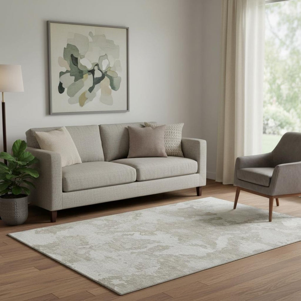 HomeRoots 5' X 8' Washable Taupe Gray & Silver Abstract Area Rug with UV Protection for High-Traffic Areas 693356