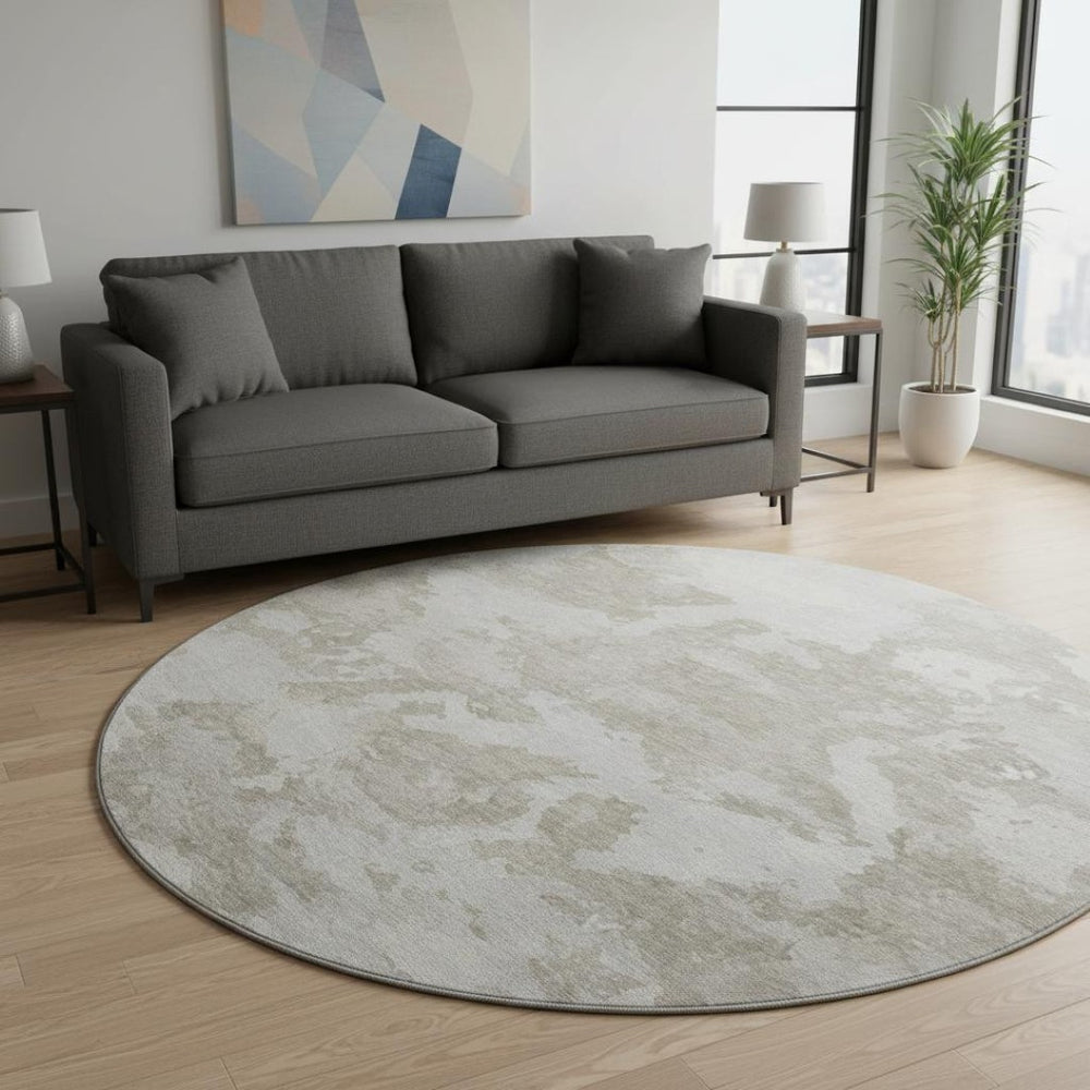 HomeRoots 8' X 8' Stylish Taupe Gray & Silver Abstract Washable Rug – UV Protected, Non-Slip, Easy Care! 693357