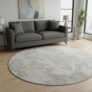 HomeRoots 8' X 8' Stylish Taupe Gray & Silver Abstract Washable Rug – UV Protected, Non-Slip, Easy Care! 693357