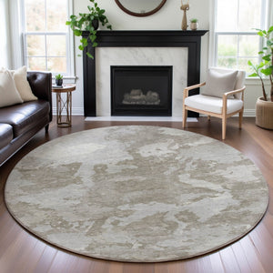 HomeRoots 8' X 8' Stylish Taupe Gray & Silver Abstract Washable Rug – UV Protected, Non-Slip, Easy Care! 693357