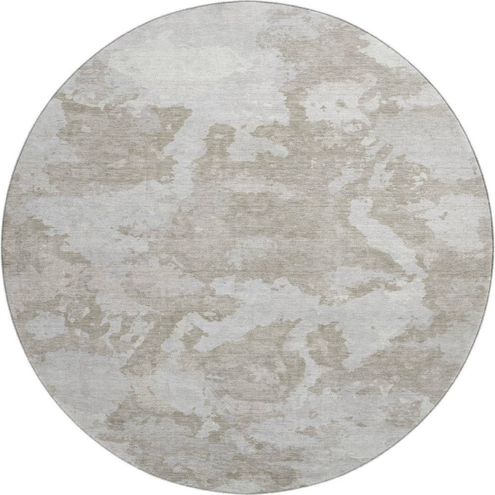 HomeRoots 8' X 8' Stylish Taupe Gray & Silver Abstract Washable Rug – UV Protected, Non-Slip, Easy Care! 693357