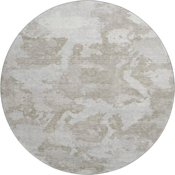 HomeRoots 8' X 8' Stylish Taupe Gray & Silver Abstract Washable Rug – UV Protected, Non-Slip, Easy Care! 693357