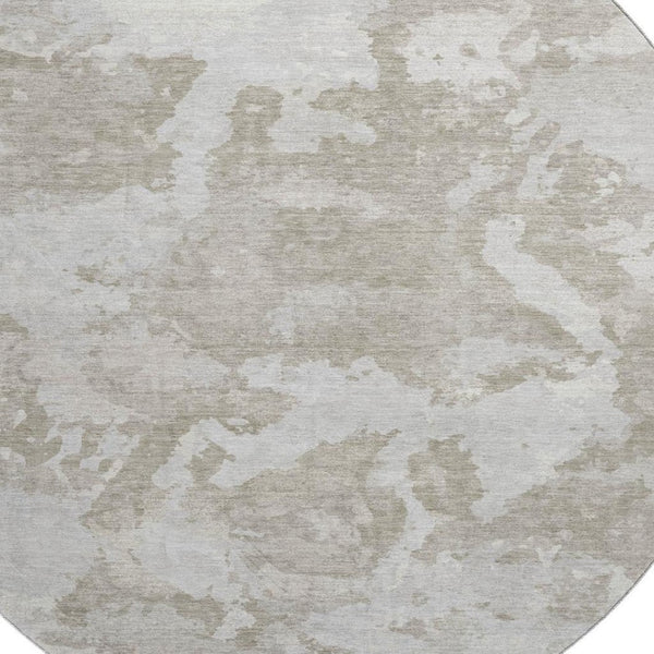 HomeRoots 8' X 8' Stylish Taupe Gray & Silver Abstract Washable Rug – UV Protected, Non-Slip, Easy Care! 693357