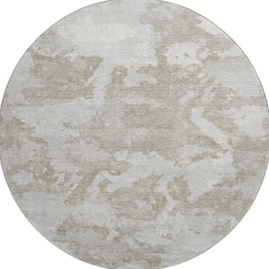 HomeRoots 8' X 8' Stylish Taupe Gray & Silver Abstract Washable Rug – UV Protected, Non-Slip, Easy Care! 693357
