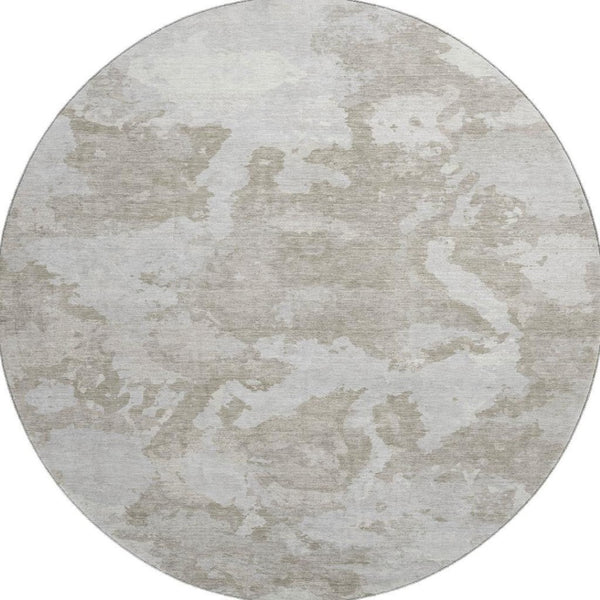 HomeRoots 8' X 8' Stylish Taupe Gray & Silver Abstract Washable Rug – UV Protected, Non-Slip, Easy Care! 693357