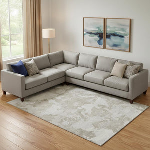 HomeRoots 9' X 12' Modern Taupe Gray & Silver Abstract Area Rug - Washable, UV Protected, Pet-Friendly Design! 693359