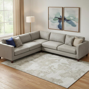 HomeRoots 10' X 14' Taupe Gray & Silver Abstract Rug - Washable, UV-Protected, Stain-Resistant & Pet-Friendly 693360