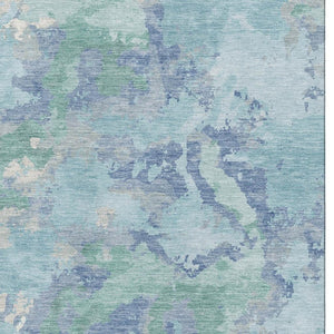 HomeRoots 5' X 8' Pale Aqua Ivory Gray Abstract Washable Area Rug - Stylish, Durable, UV-Resistant & Easy-Clean 693362