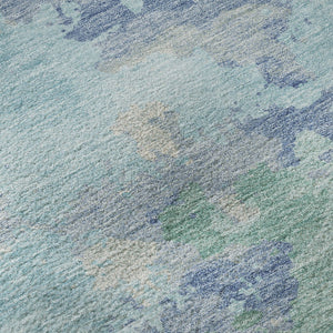 HomeRoots 8' Round Pale Aqua and Gray Abstract Washable Rug - UV Protected, Non-Slip, Modern Home Decor 693363