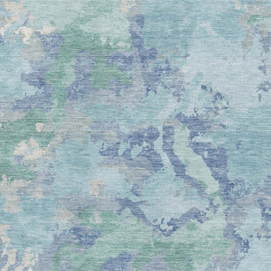 HomeRoots 9' X 12' Abstract Washable Area Rug in Pale Aqua, Ivory & Gray – UV Protected & Durable Design 693365