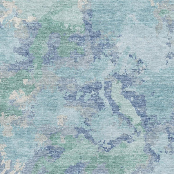 HomeRoots 9' X 12' Abstract Washable Area Rug in Pale Aqua, Ivory & Gray – UV Protected & Durable Design 693365