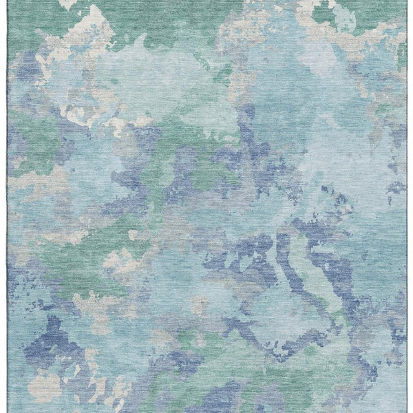 HomeRoots 9' X 12' Abstract Washable Area Rug in Pale Aqua, Ivory & Gray – UV Protected & Durable Design 693365