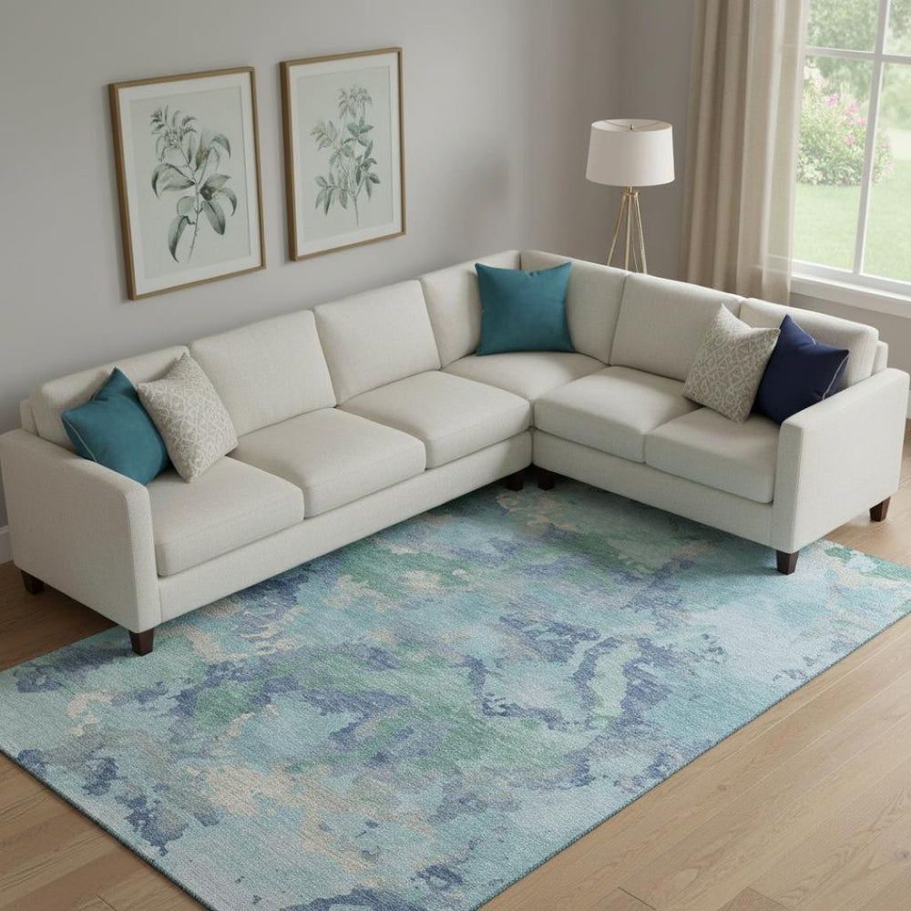 HomeRoots 10' Modern Abstract Pale Aqua Area Rug - Stylish, Washable Design with UV Protection & Stain Resistance 693366