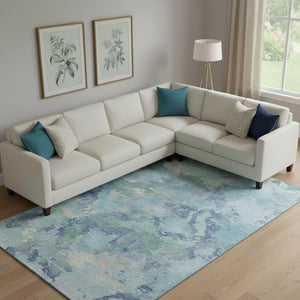 HomeRoots 10' Modern Abstract Pale Aqua Area Rug - Stylish, Washable Design with UV Protection & Stain Resistance 693366