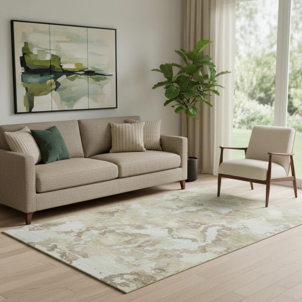 HomeRoots 5' X 8' Modern Taupe Ivory Beige Abstract Area Rug - Washable, UV Protected & Pet-Friendly Design 693368