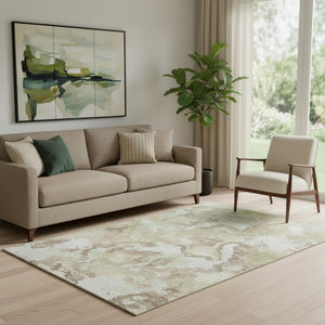 HomeRoots 5' X 8' Modern Taupe Ivory Beige Abstract Area Rug - Washable, UV Protected & Pet-Friendly Design 693368