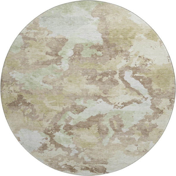 HomeRoots 8' X 8' Stylish Taupe Ivory Abstract Washable Round Rug - UV Protected, Stain Resistant, Durable Design 693369
