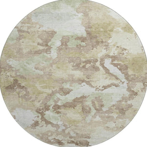 HomeRoots 8' X 8' Stylish Taupe Ivory Abstract Washable Round Rug - UV Protected, Stain Resistant, Durable Design 693369