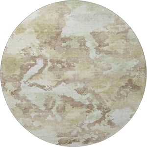 HomeRoots 8' X 8' Stylish Taupe Ivory Abstract Washable Round Rug - UV Protected, Stain Resistant, Durable Design 693369