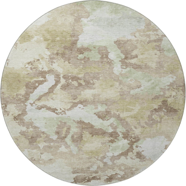HomeRoots 8' X 8' Stylish Taupe Ivory Abstract Washable Round Rug - UV Protected, Stain Resistant, Durable Design 693369