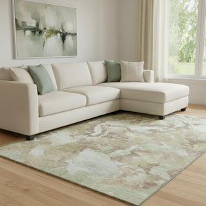 HomeRoots 8' Stylish Taupe Ivory Beige Abstract Washable Area Rug - UV Protected, Soft & Durable for Homes 693370