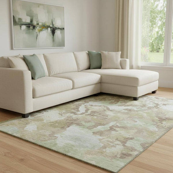 HomeRoots 8' Stylish Taupe Ivory Beige Abstract Washable Area Rug - UV Protected, Soft & Durable for Homes 693370