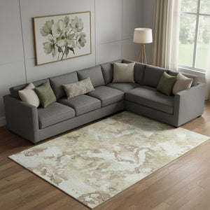 HomeRoots 9' X 12' Taupe Ivory Beige Abstract Area Rug - Washable, UV Protected, Durable & Stylish for Homes 693371