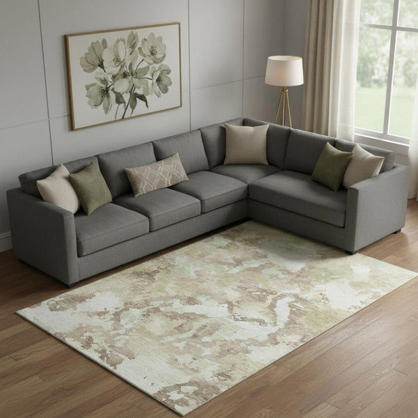 HomeRoots 9' X 12' Taupe Ivory Beige Abstract Area Rug - Washable, UV Protected, Durable & Stylish for Homes 693371