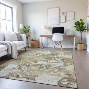 HomeRoots 9' X 12' Taupe Ivory Beige Abstract Area Rug - Washable, UV Protected, Durable & Stylish for Homes 693371
