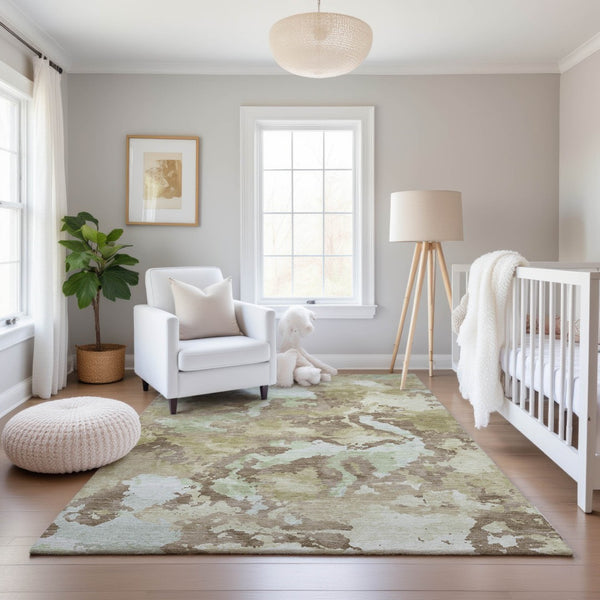 HomeRoots 9' X 12' Taupe Ivory Beige Abstract Area Rug - Washable, UV Protected, Durable & Stylish for Homes 693371